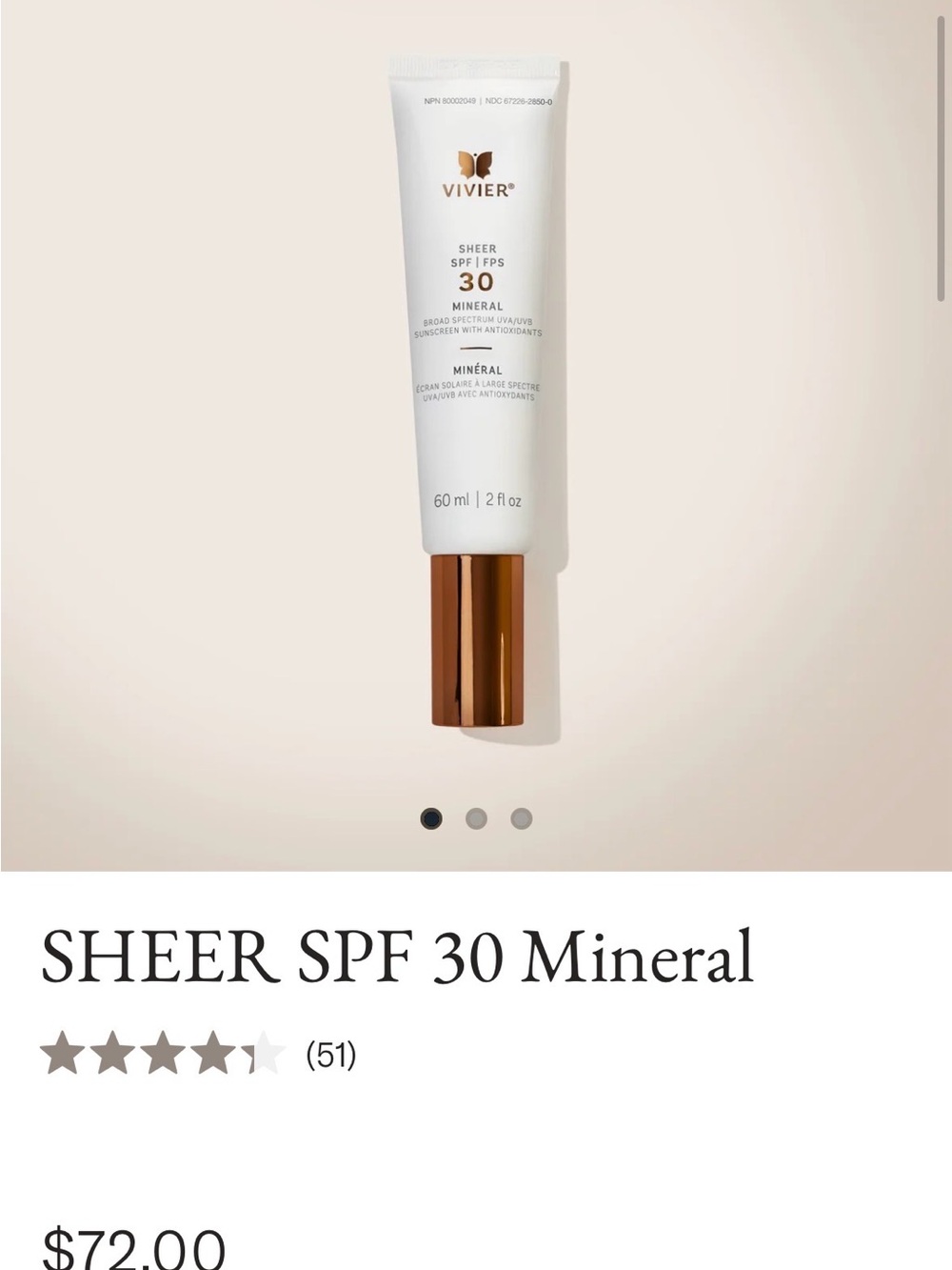 Vivier Sheer Mineral SPF 30 Facial Sunscreen — White with Gold Cap